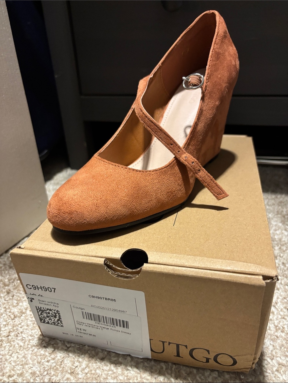Suede Mary Jane Wedge in Rust